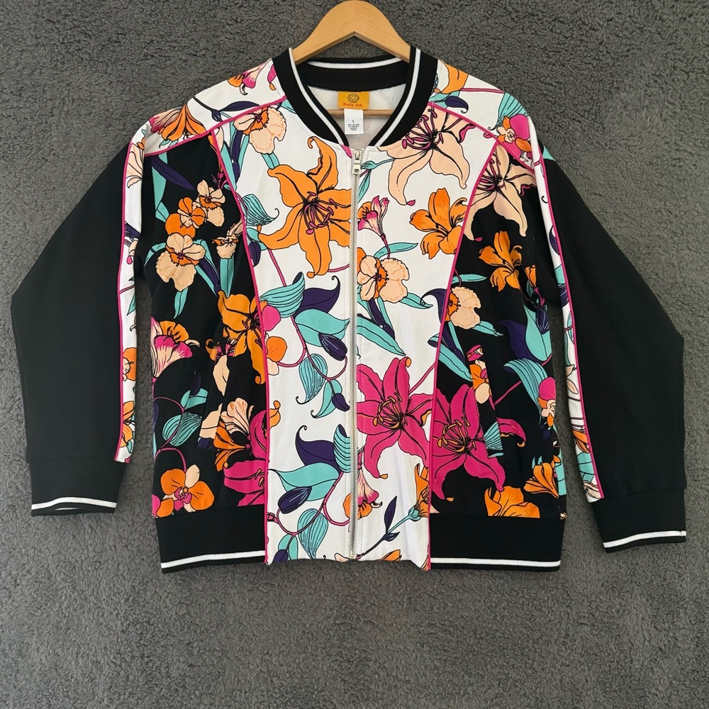 Ruby Rd Floral Zip up Cotton Jacket, Size L, Good Condition